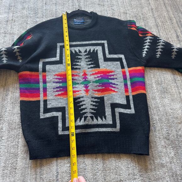Pendleton Western Wear Black Knit Vintage 70s Unisex Wool L Sweater - Picture 11 of 11